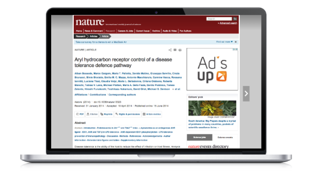 Nature Article: Aryl hydrocarbon receptor control of a disease tolerance defence pathway